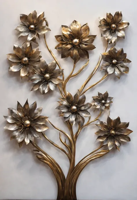 metal art，flower made of iron，iron leaf，Tiewan，Iron flower，Full metallic luster，Metal texture in the post-industrial era，Iron decoration，platinum，silver and gold medals，heavy metal style，In the metal world of the future，everything is made of metal，Metallic...