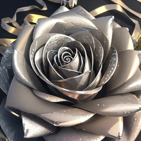 Metal Flowers, (silver metal flower ornament,:1.5), (metal rose:1.2), close up, (Masterpiece), (Best Quality), (Ultra high Detailes)