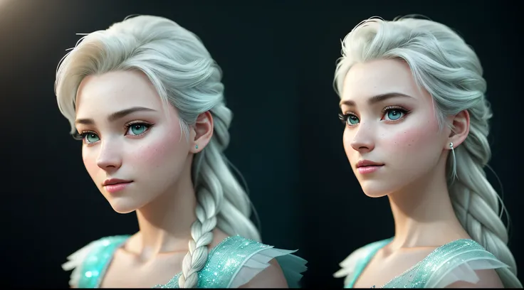 Highly detailed CG Unity 8k wallpaper, Style shooting, Complex, high detal, dramatics, Highest quality movie stills, The is very detailed, tmasterpiece, Best quality at best, character  design, Elsa, 《frozzen》Elsa in, (( Dark style)), realistic superdetail...