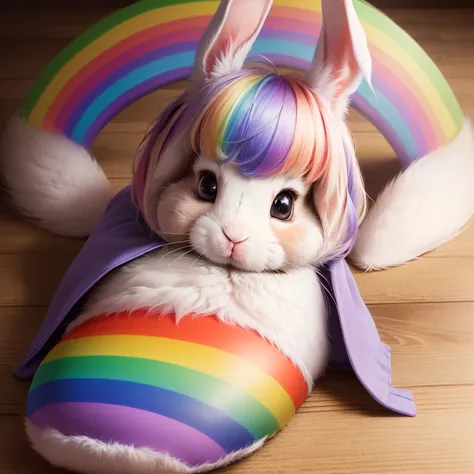 Cute bunny rainbow color fur