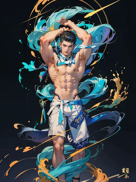 Sculpture design，人物，GK model，male people，（The whole body of the character），Expose muscles，（sexy for），（Exquisite base），The colors are bright，Lots of colors，Handsome cybernetics boy looking at camera lingerie detailed muscular reality masterpiece，musculous，T...