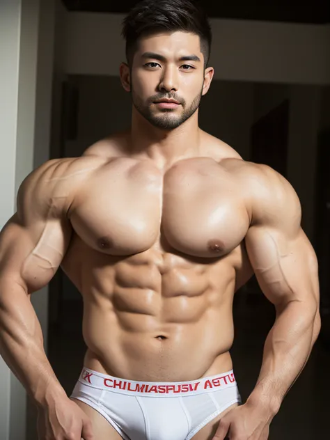 tmasterpiece, Best quality, 2 people chest to chest,Handsome man with stubble,Short hair details、Handsome Asian muscular guy with stubble on his temples, gym background, body builder, muscle body, Very large muscles, Bodybuilding champion，Fine fine skin，Ra...