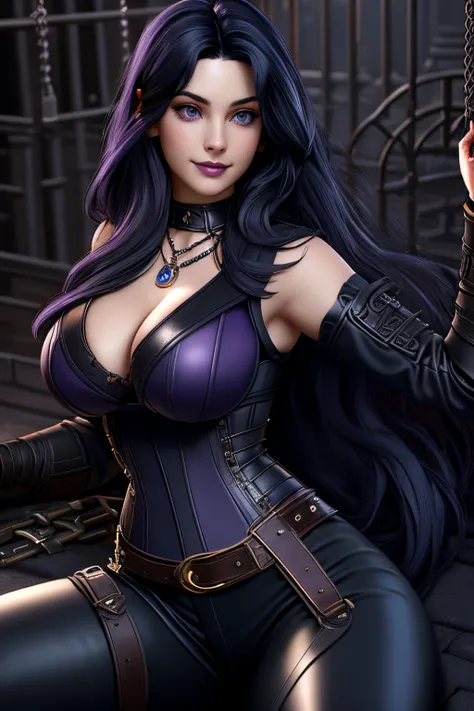 close up 1girl in, 20years, Solo, Aesthetic artwork, long dark blue hair, thick dark blue hair, light blue eyes, clear skin, pale skin, massive breasts, DD-Cup, cleavage, fit body, (round hips, thin waist: 1.25), (Sirius face, dark lipstick, mischievous sm...