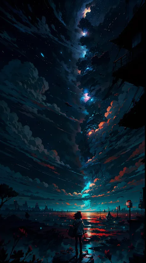 Anime girl standing on a rock looking at a sky full of stars, Makoto Shinkai Cirilo Rolando, Anime Art Wallpaper 4K, Anime Art Wallpaper 4K, Anime Art Wallpaper 8K, cosmic skies. por makoto shinkai, inspirado em Cyril Rolando, No estilo Dan Mumford obra de...