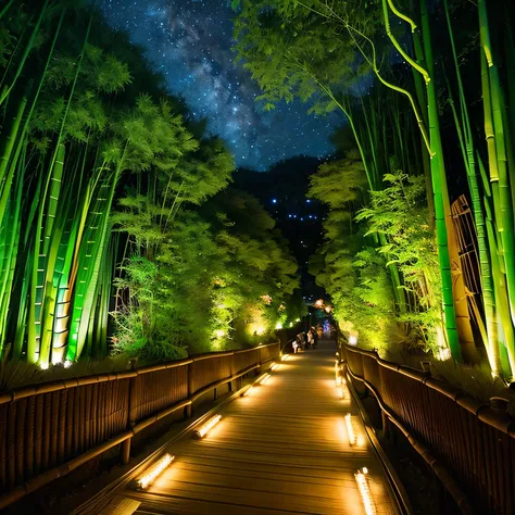 Transport yourself to the enchanting beauty of Kyoto, where a serene bamboo grove and a winding pathway lead you under a mesmerizing canopy of stars. Our design is a testament to the awe-inspiring synergy of Kyotos natural beauty and the celestial wonders ...