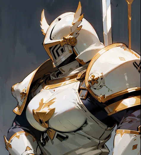 white armor breastplate, huge breasts