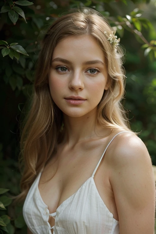 (best quality,ultra-detailed,realistic:1.37),portrait,pencil sketch,detailed eyes and lips,soft lighting,subtle colors,beautiful garden background,blonde hair,green eyes,delicate features,white dress,relaxed pose,serene expression,enchanting ambiance,faint...