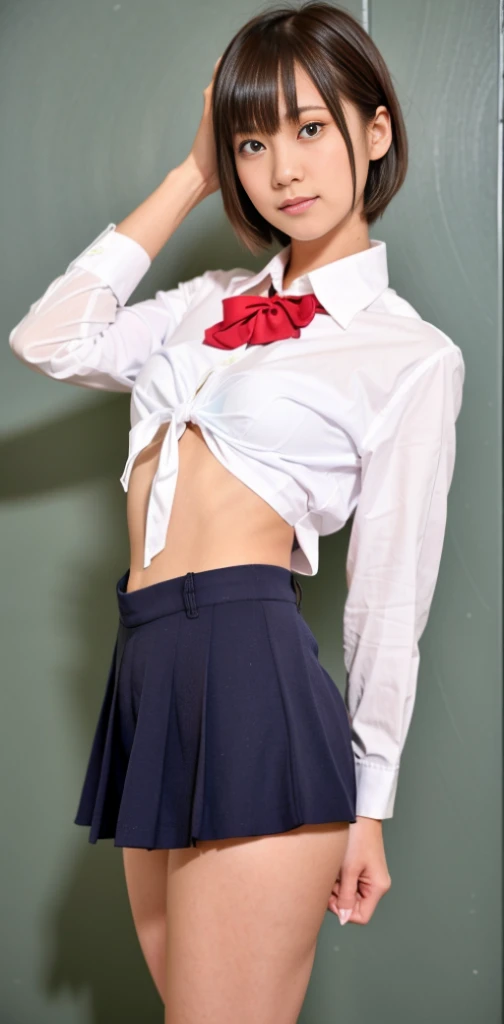 seifuku cosplay,seifuku cosplayershort hair,arm behind,front body, front face, slender body,standing ,(8k, RAW photo, best quality, masterpiece:1.2), (realistic, photo-realistic:1.37), ultra-detailed,(detailed beautiful girl:1.4),1 girl, full body shot,