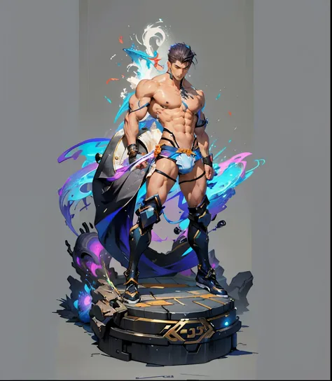 Sculpture design，人物，GK model，male people，（The whole body of the character），Expose muscles，（sexy for），（Exquisite base），The colors are bright，Lots of colors，Handsome cybernetics boy looking at camera lingerie detailed muscular reality masterpiece，Muscular，Th...