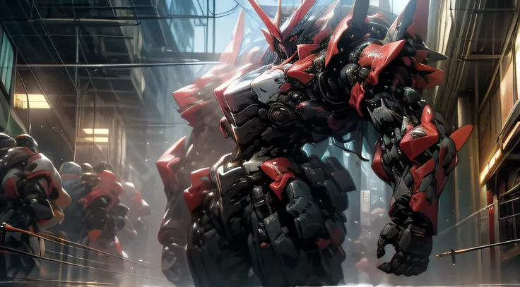 (scenery),(huge black mecha army)