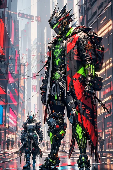 There is a man in a black and green outfit with a backpack, Cyberpunk Streetwear, terno cyberpunk, Cyberpunk Rua Goon, cyberpunk vestindo, Techwear Cyberpunk, estilo cyberpunk silenciado, tem estilo cyberpunk, estilo de cyberpunk, usando streetwear cyberpu...