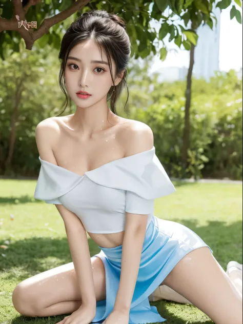 Fashion trendy beautiful and charming woman, gentle and charming Chinese beautiful woman, Korean(kpop-idol), delicate and sexy collarbone, charming oval face, double eyelids, smart [peach]blossom eyes, pink lips, small nose, bare shoulders, focus on the fa...