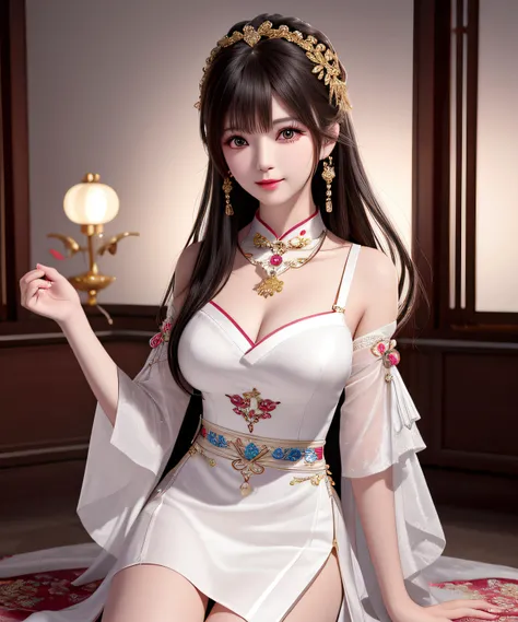 Best quality, tmasterpiece, A high resolution, 1 plump girl,On the cheongsam,hair adornments,choker necklace, jewely,Nice face,Full body lesbian,realistically, dark studio, edge lit, two color lights,(highdetailskin:1.2), 8k ultra high definition, SLR came...