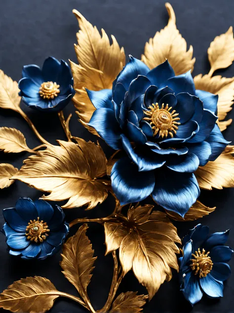 (Blue enchantress rose flower made of precious metal）, Each metallic blue enchantress flower has cascading petals， Blue spray gold sand，gilded，Rich metallic texture，they are dark blue，Like the night sky and the deep sea，Has an attractive metallic luster，le...