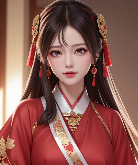 Best quality at best, tmasterpiece, A high resolution, 1个Giant Breast Girl, china hanfu,Chinese architect background, red neckchief, hair adornments,choker necklace, jewely,pretty  face,above_body, dingdall effect,realisticlying, dark studio, edge lit, two...