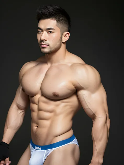 tmasterpiece, Best quality at best, 2 people chest to chest,Handsome man with stubble,Short hair details、Handsome Asian muscular guy with stubble on his temples, gym background, body builder, muscle body, very large muscles, Bodybuilding champion，fine skin...