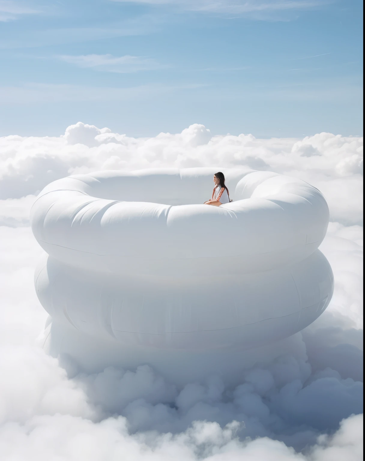 A girl floating on the clouds