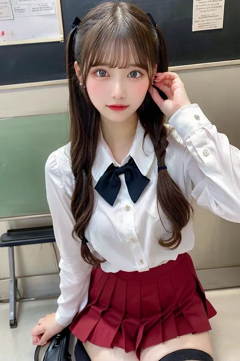 (masterpiece、best quality、extremely detailed 8k、ultra hd、ultra-detailed、highly detailed、highly realistic、photo realistic)、(beautiful realistic face、detailed realistic face)、

2 17yo schoolgirls kneeling、naughty、
a blonde、long bangs between the eyes,、Super ...