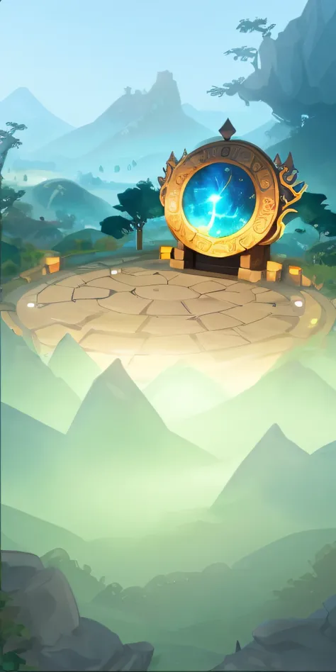 Cartoon picture of small round table in the middle of the mountain, odins stone arena background, mobile game background, arena background, arte de fundo, Magical battlefield background, game background, light kingdom backdrop, The magic door opens, palace...