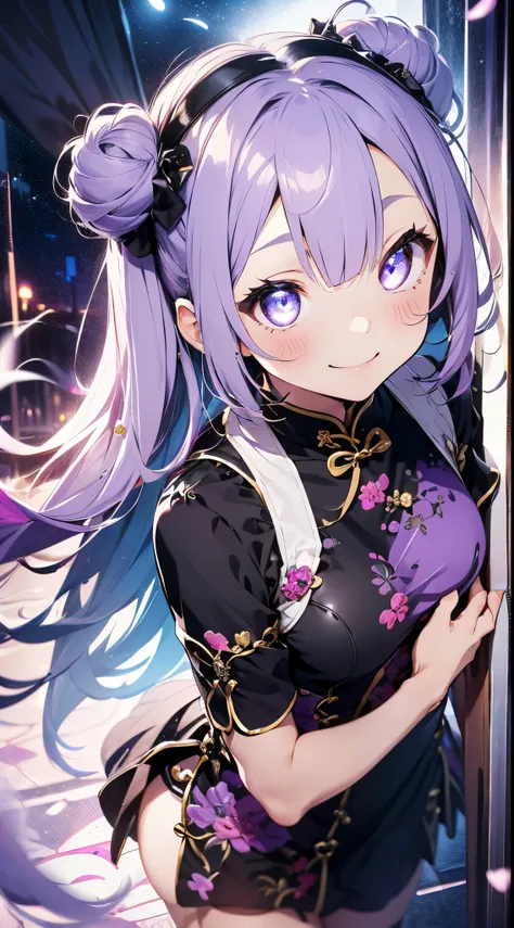 Top image quality、(((full bodyesbian))),Standing Picture、Outstanding style、beauty legs、Leather shoes、dynamicposes、Little Girl, Younger、Gothic lolita, (((light purple hair))), Purple eyes, (mascara), Blunt bangs, ((hair over eyes)), Long hair, mixed pink ha...