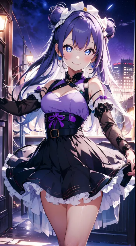 Top image quality、(((full bodyesbian))),Standing Picture、Outstanding style、beauty legs、Leather shoes、dynamicposes、Little Girl, Younger、Gothic lolita, (((light purple hair))), Purple eyes, (mascara), Blunt bangs, ((hair over eyes)), Long hair, mixed pink ha...