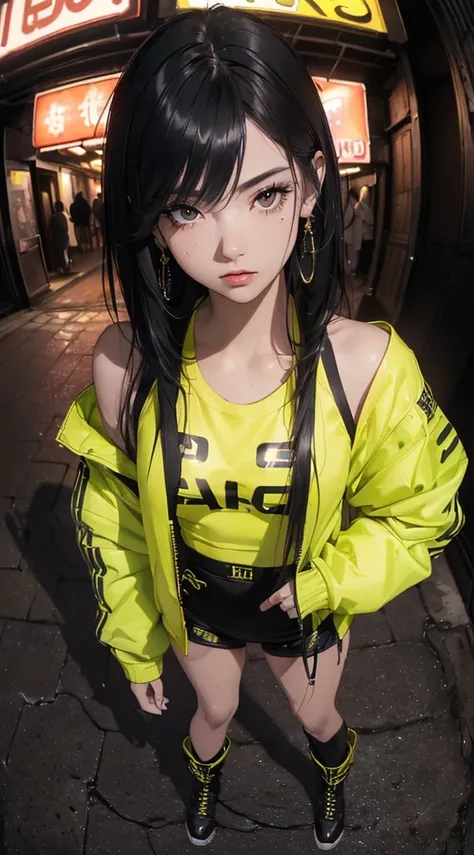 (((8k wallpaper of extremely detailed CG unit:1.2, ​masterpiece, hight resolution:1.2, top-quality:1.2, masutepiece))), ((a very beautiful woman, Hands in pockets:1.8, Street fashion:1.2, Wearing a yellow jacket:1.2, Wearing boots)), ((extra detailed face,...