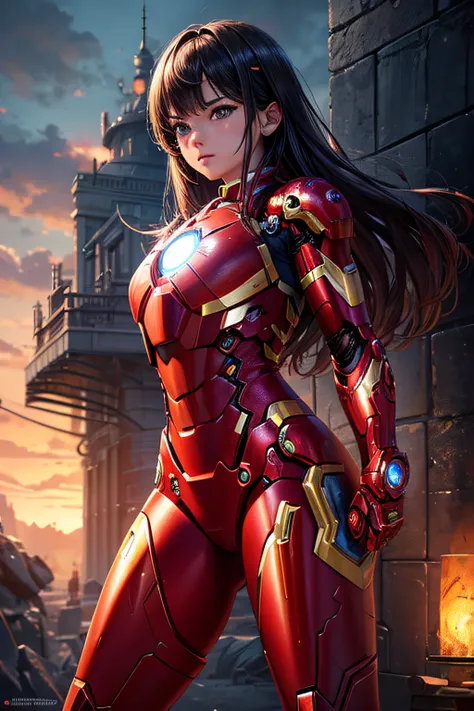 girl, iron man armor, sexi, combat stance, highly detailed, vibrant appearance, creative behavior, imaginative, sensual, spontaneous, small breasts, sexi, highest quality, skin texture, intricate details, (cinematic lighting), RAW photo, 8k, masterpiece,be...