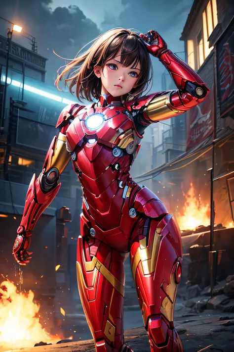 girl, iron man armor, sexi, combat stance, highly detailed, vibrant appearance, creative behavior, imaginative, sensual, spontaneous, small breasts, sexi, highest quality, skin texture, intricate details, (cinematic lighting), RAW photo, 8k, masterpiece,be...