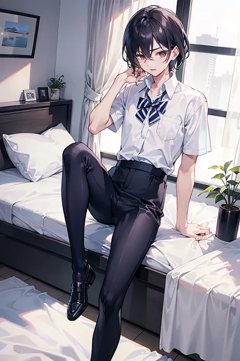 (of a guy)，(schoolboy)，mature，Handsome face，Thin waist，long leges，There are kiss marks on the body，bite mark，Soft bed，