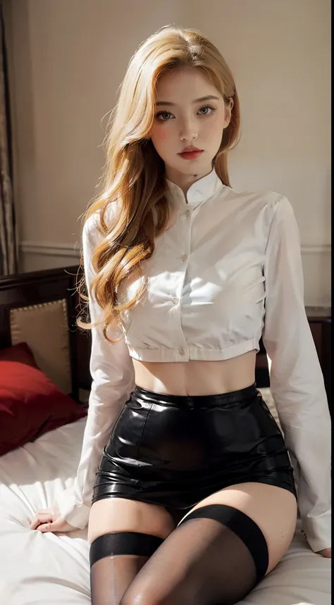 1 European and American cat girl beauties:Imperial sister，Beauty model，White see-through shirt uniform（Short to the waist），Expose her belly，mink coat，leopard print hip wrap skirt（bib），Hot and sexy body，long, floated hair，Wear black stockings，Thin limbs，Sno...