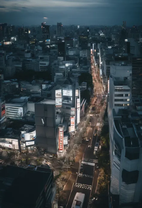 Shibuya in the near future、View from above、Center of Shibuya photographed by drone、Around Shibuya Station、highrise buildings