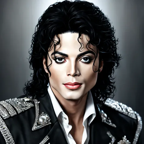 Michael Jackson with totally perfect beautiful face, with white skin, photographic realistic style detailed, 8k.