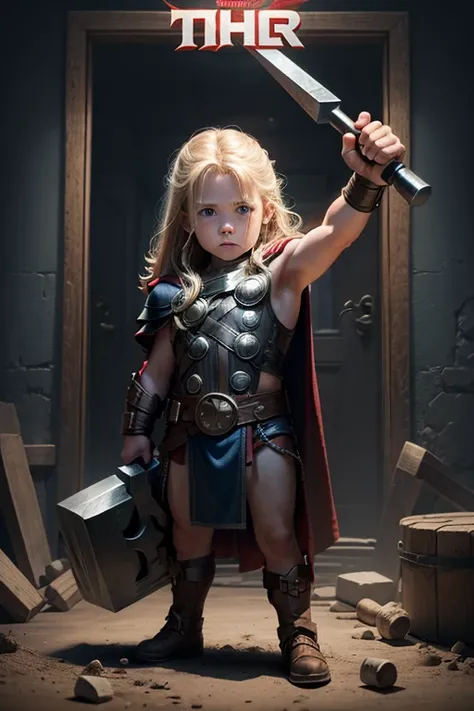 Thor 6-year-old poster holding hammer in hand