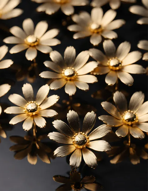 (titanium alloy daisy flower sea）, （there is crystal clear dew on it：1.37）each metallic daisy flower has cascading petals， (gold...