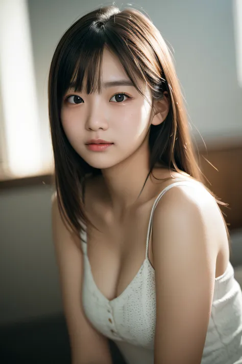 1 girl, (sad:1.4), (Photo Real:1.4), (hyper realisitic:1.4), (Smooth lighting:1.05), 22 years old, Soft lighting, Back lighting, (cheerfulness:1.2), (Finest Real Textured Skins), Narrow-eyed, Super fine face, Gravure Idol Pose, glowy skin, retinas, Anatomi...