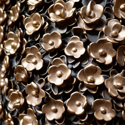 close-up, bronze metal flowers