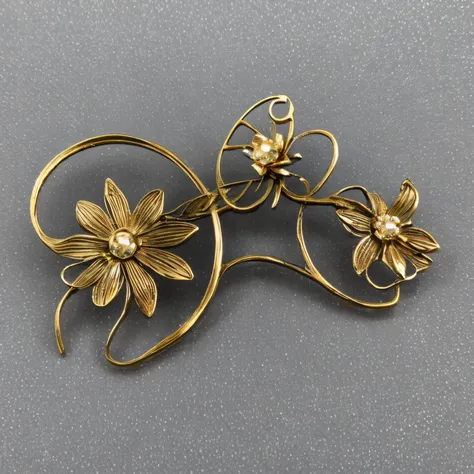 close-up, metal brooch with flower design