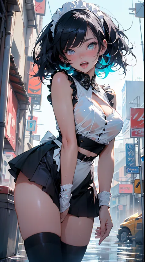 maid girl,((1girl)),((maid girl with extremely cute and beautiful black hair)),

(large breasts:1.4),bountiful breasts,fluffy breasts,H cup bust,bust up,bulging bust top,(((black bob hair:1.35,colored inner hair,short hair,ear breathing))),((heterochromia:...