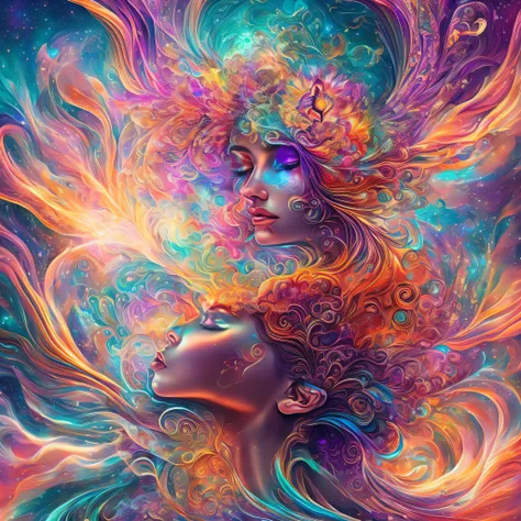 Plunge into the ether that flows with the eternal soul through the vibrations of love, Everything is connected, Flowing energy, spiritual, divine, Dreams, cosmic, concept-art, Blowing the Mind, Female beauty, god, Pineal gland, dreamlikeart