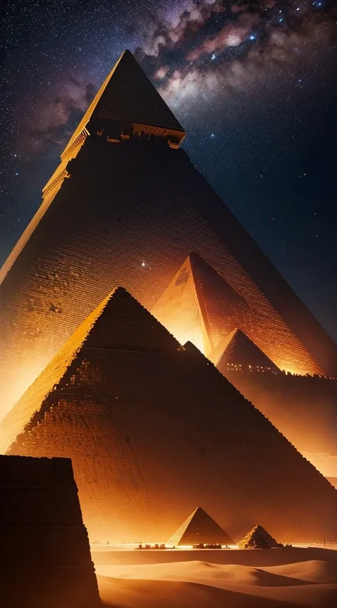 Ultra realistic 8k picture, beautiful night, Sky full of stars, Pyramid of Giza