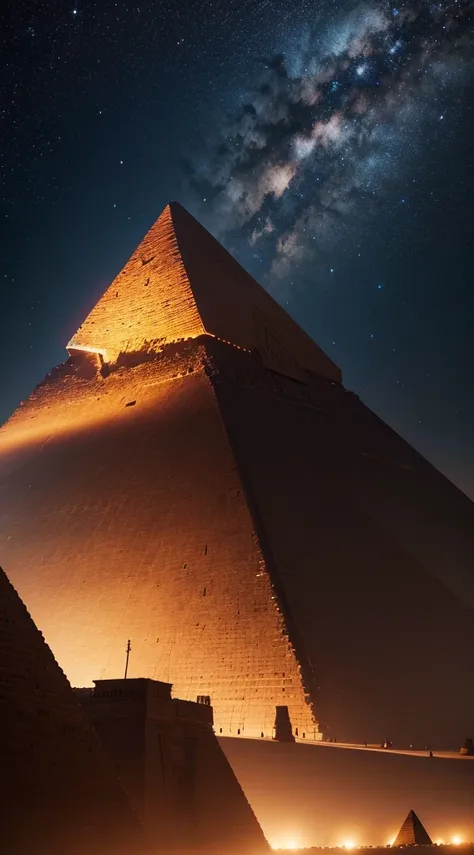 Ultra realistic 8k picture, beautiful night, Sky full of stars, Pyramid of Giza