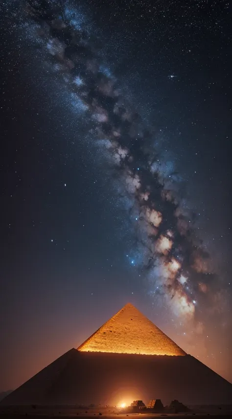 Ultra realistic 8k picture, beautiful night, Sky full of stars, Pyramid of Giza