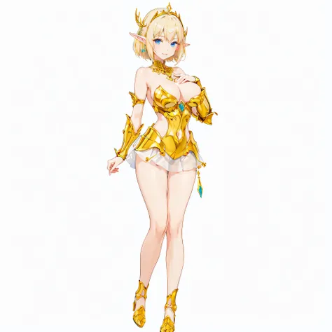 ​masterpiece、top-quality、ighly detailed、hight resolution、１６ｋ、fullnude、teats、Boob proportions、golden armour、Very thin skirt、Black pants、Full body like、Very white skin、Beautiful fingers、Anime girl with very big breasts posing naked、Perfect Style、elvish、no-br...