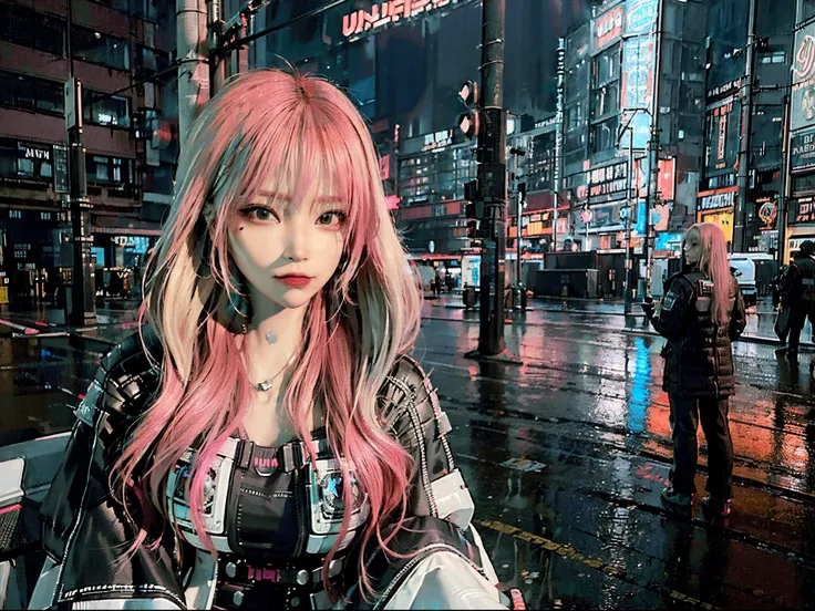 (1girl), ((Best quality)), ((masterpiece)), (highly detailed:1.3), 3D, beautiful (cyberpunk:1.3), medium shot, hacker woman with blonde or red hair, futuristic clothes looking at camera