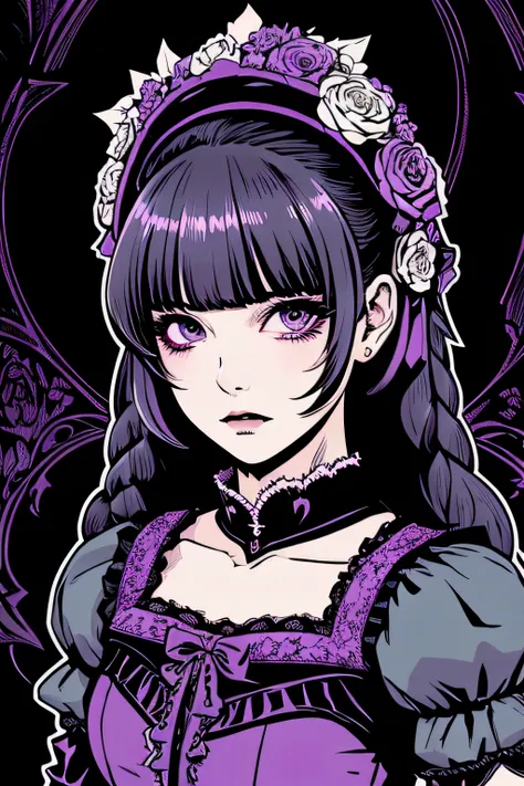 Beautiful Hardcore Illustration homepage illustration style, dark, high resolution, hard touch illustration, strong outline, two girls, gothic & lolita style, gothic & lolita fashion, 8k, American comic style, colorful background, Hiroyuki Nagasaka, aggres...