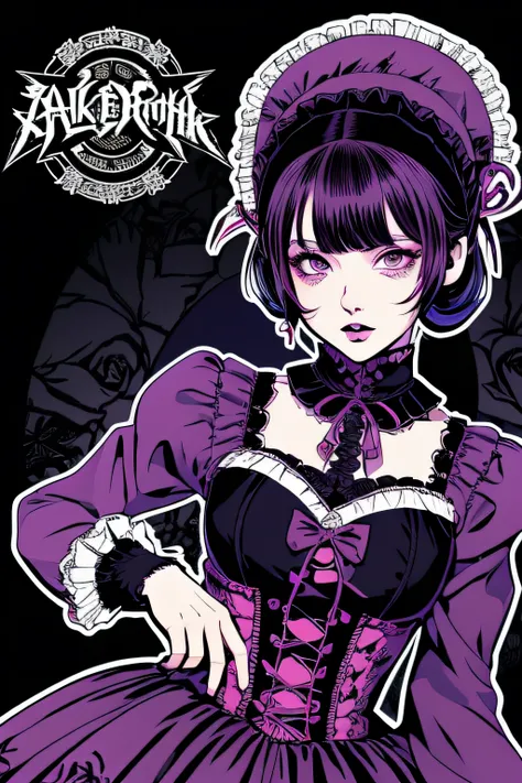 Beautiful Hardcore Illustration homepage illustration style, dark, high resolution, hard touch illustration, strong outline, two girls, gothic & lolita style, gothic & lolita fashion, 8k, American comic style, colorful background, Hiroyuki Nagasaka, aggres...