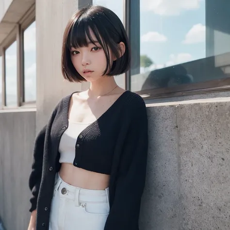 1girl in, 20yr old, gradient, up looking_で_viewer, Black_hair, Solo by JM, Yoshiko Akishino, Shorthair