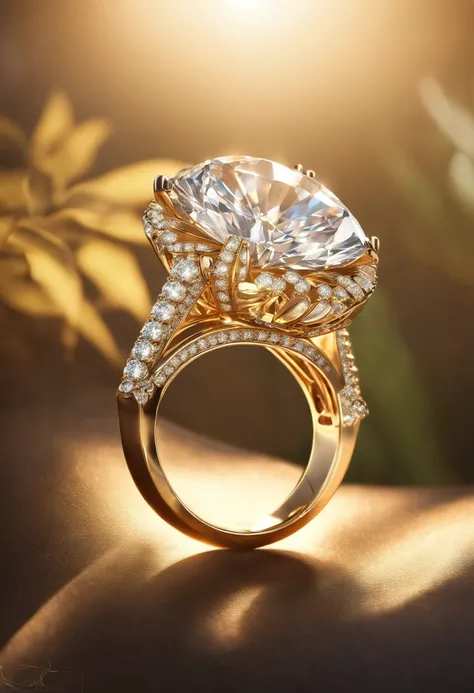 Jewelry Design, golden ring, large diamonds, Luxury, gros-plan, Product View, Trending on ArtStation, cgsociety, ultra-quality, Digital Art, Exquisite hyper detail, 4K, soft illumination, Dreamy, Sunlight Reflection, Fashion, Rendered by Unreal Engine