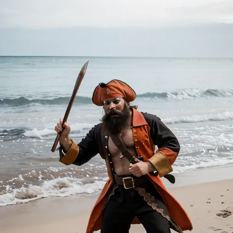 Black beard the pirate wearing Orange on a beach