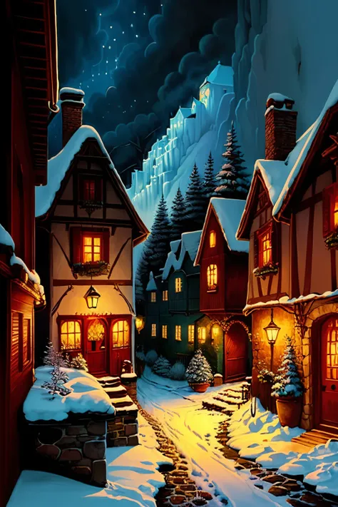 (extremely detailed Clipart art, best quality, cozy and magical ambiance),(nostalgia, a whimsical small village, delicate and charming),(enchanting, fairytale-like atmosphere, warmly lit environment)